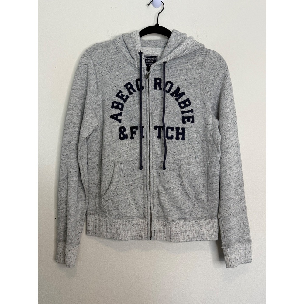 Abercrombie & Fitch Women's Gray Marl Full Zip Logo Hoodie Sweatshirt Size M
